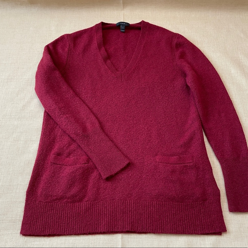 J. Crew Wool Blend V Neck Front Pockets Tunic Sweater
